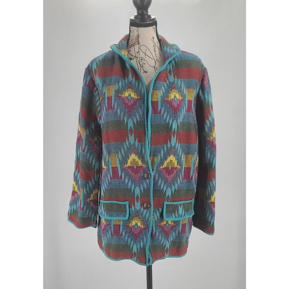 Bedford Fair Lifestyles Vintage Aztec Woven Southwestern jacket Size Medium - Picture 1 of 8